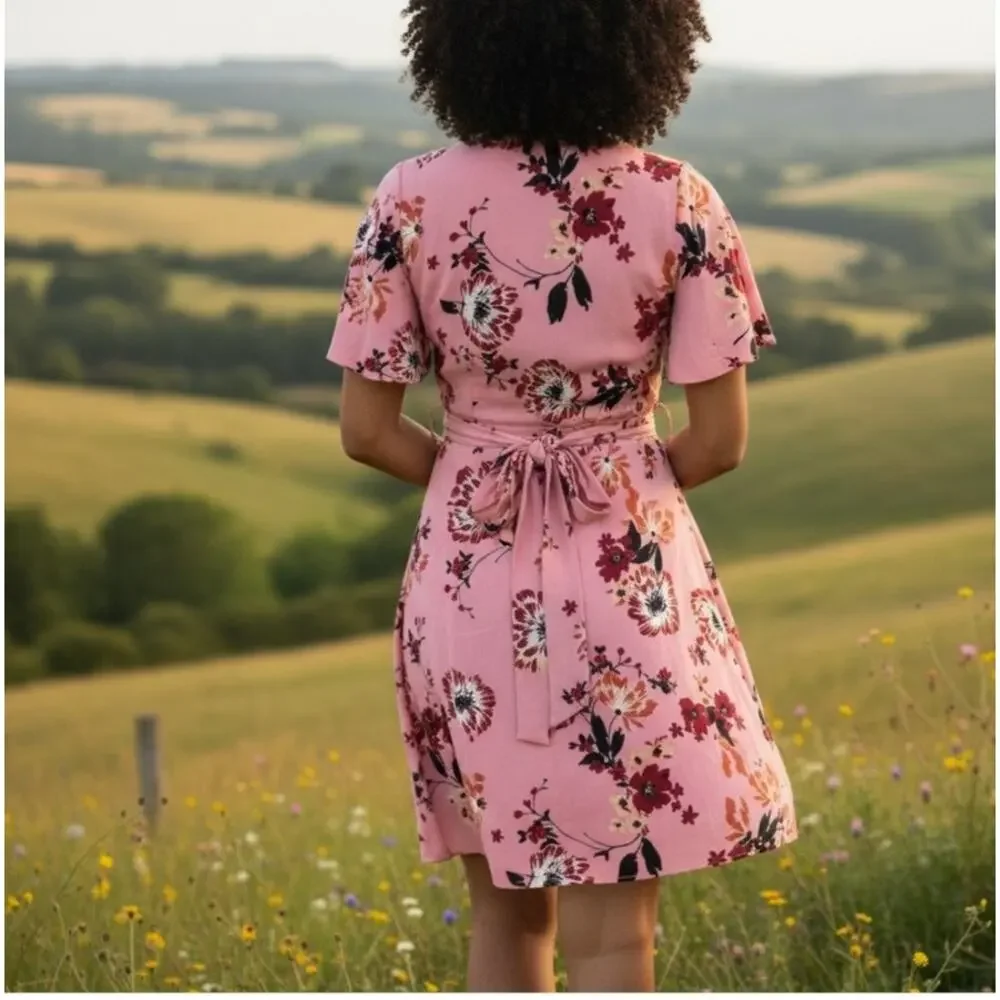 City Chic Pink Floral Mini Wrap Dress Size 20 Work Party Wedding Romantic $100 - Picture 2 of 10